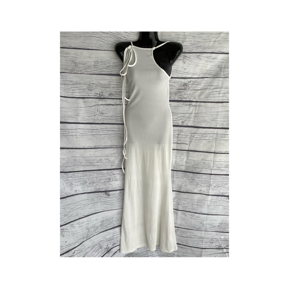 MICAS Asymmetrical Ribbed White Maxi Dress Large